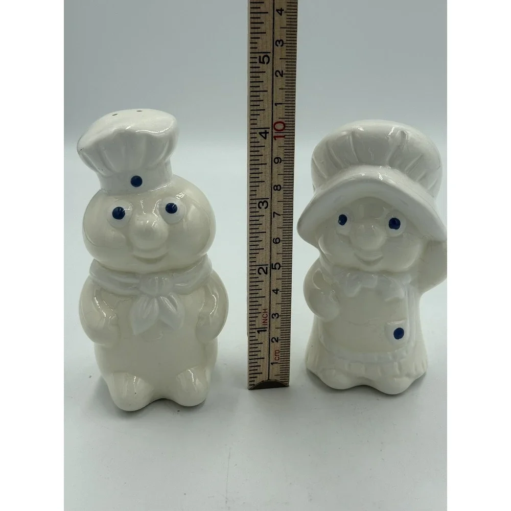 1988 Pillsbury Doughboy & Poppie Fresh Ceramic Salt & Pepper Shakers Set